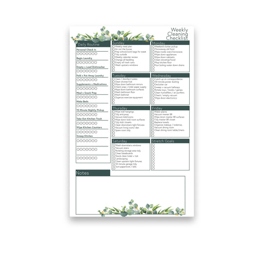 Weekly Cleaning Checklist: Botanical Theme Template Only (Digital Download)