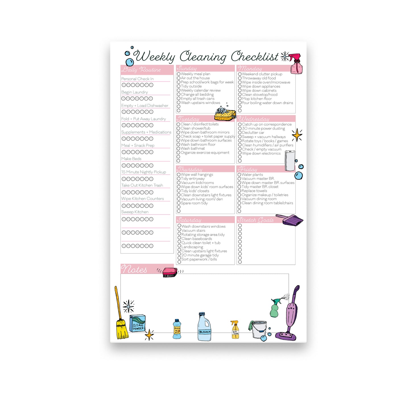 Weekly Cleaning Checklist: Doodle Theme Template Only (Digital Download)