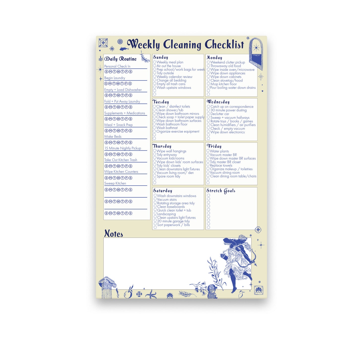 Weekly Cleaning Checklist: Grecian Theme Template Only (Digital Download)